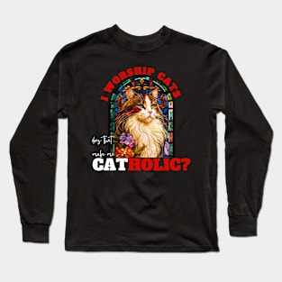 I worship cats does that make me catholic? Black Long Sleeve T-Shirt